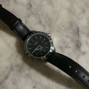 Timex Silver Case Watch with Black Strap